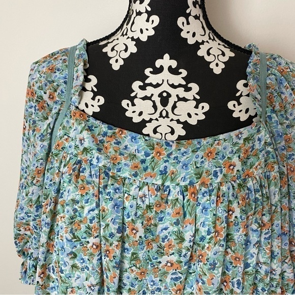 GiGio by Umgee Sea Foam Green Boho Chiffon Ditsy Floral Ruffle Dress - Picture 15 of 16